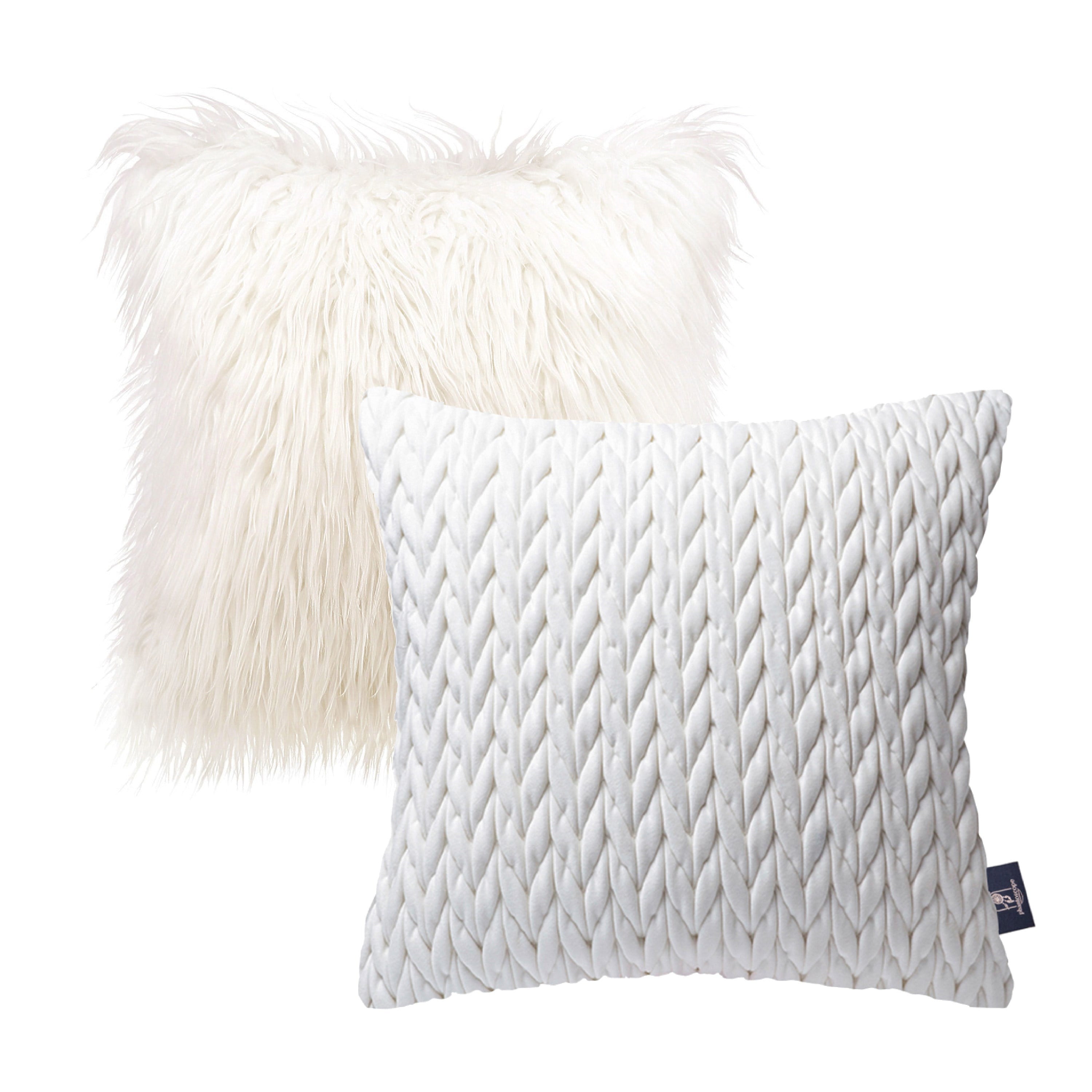 Phantoscope Designer's Choice Decorative Throw Pillow Set, Fluffy Faux Fur & Quilted Velvet Bundle, for Sofa Couch Bedroom, 18