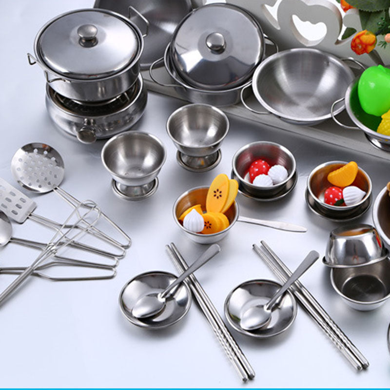 16Pcs Set Stainless Steel Play Cooking Toy Kids Kitchenware Roleplay Toddler Playhouse Game for Children