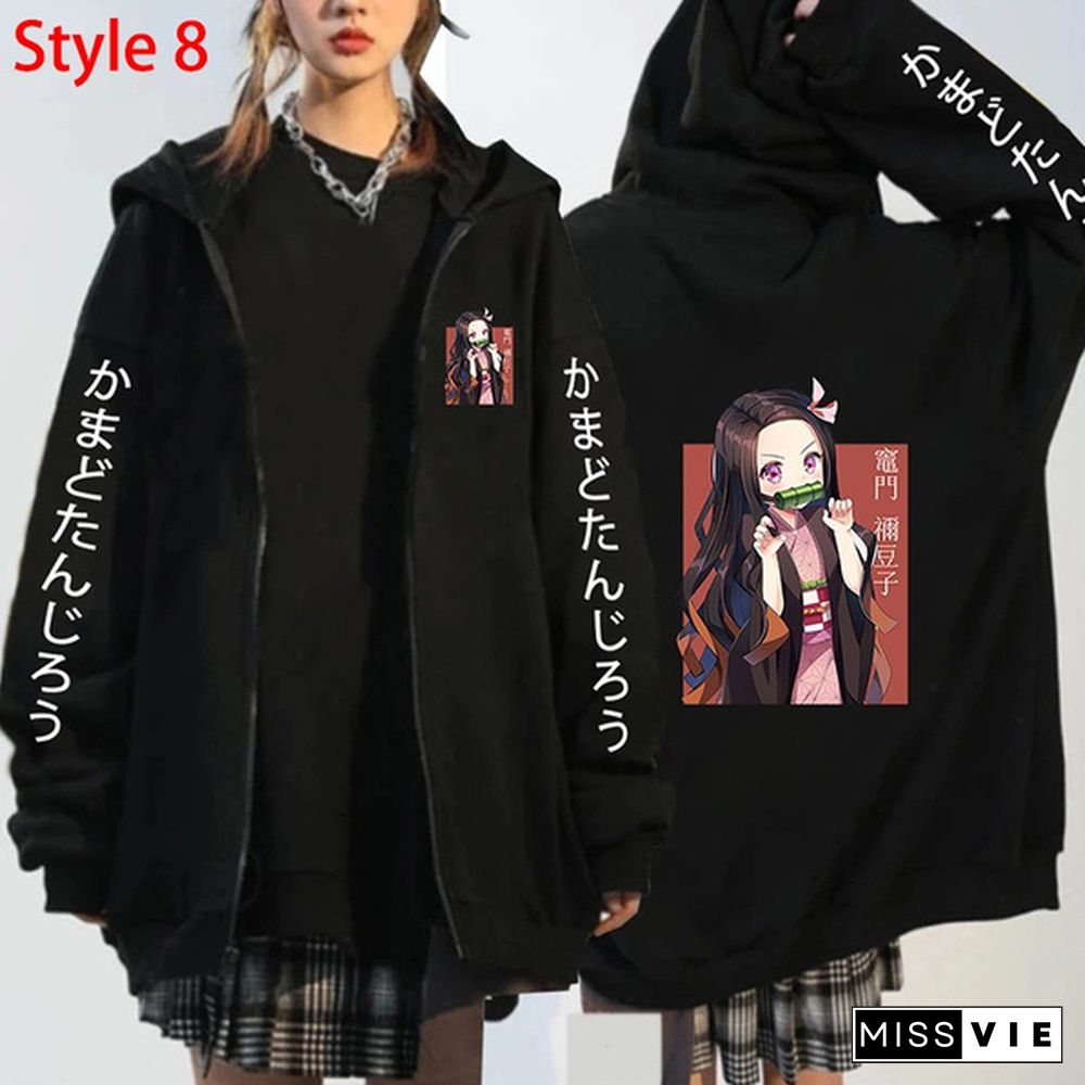 New Demon Slayer Hoodie Anime Kimetsu No Yaiba Zipper Hoodies Fashion Women Men Autumn And Winter Long Sleeve Loose Coat Tops