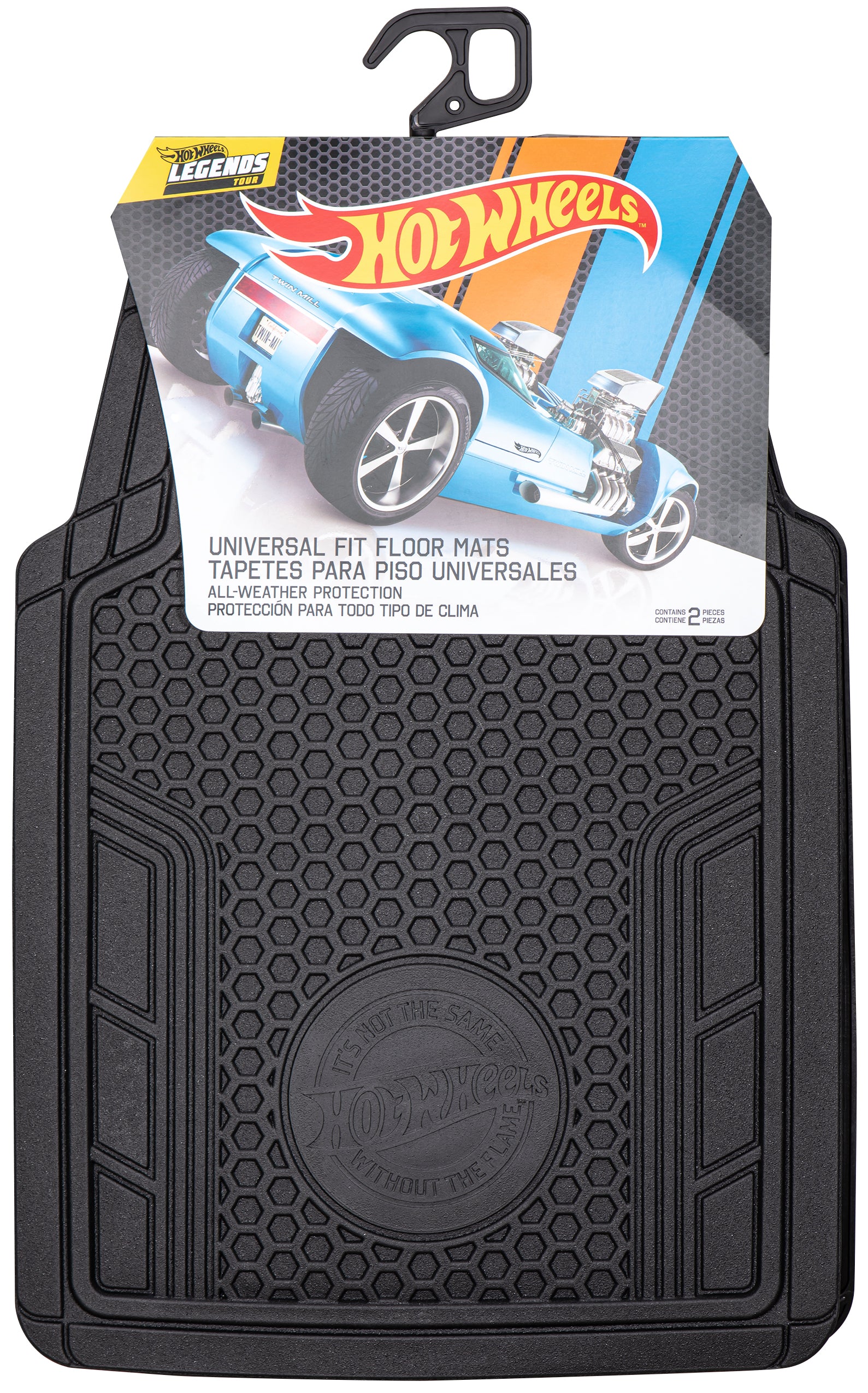 Hot Wheels Premium Honeycomb Design 2pc Rubber Floor Mat Set. Ideal for Cars， Trucks and SUV's.