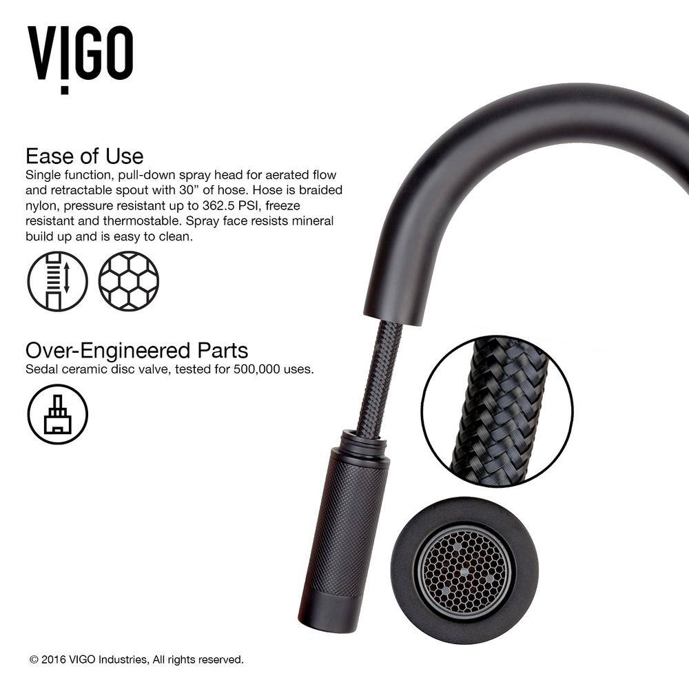 VIGO Gramercy Single Handle Pull-Down Spout Kitchen Faucet Set with Soap Dispenser in Matte Black VG02008MBK2