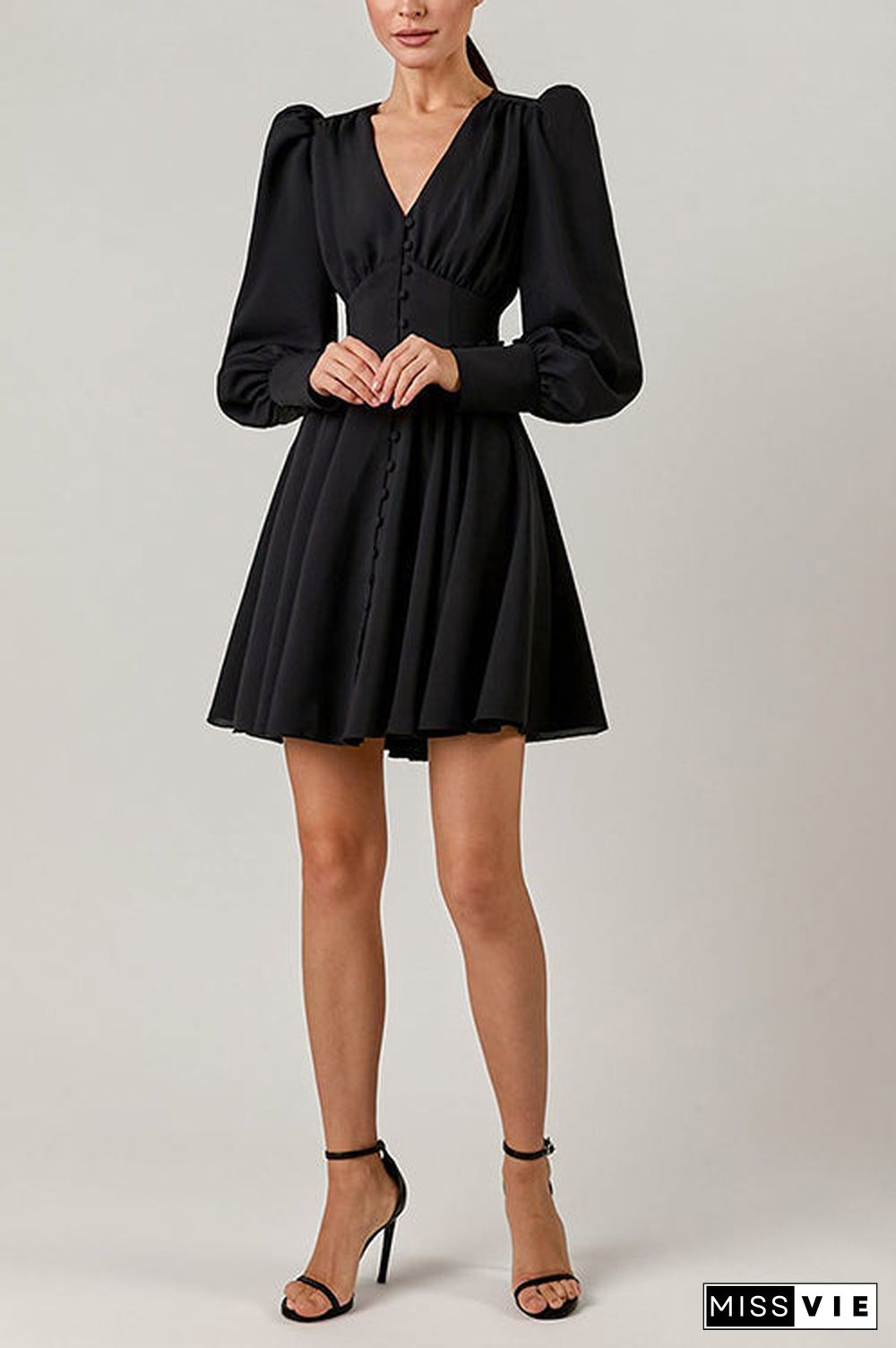 Cuff Buff Long Sleeve Button Dress