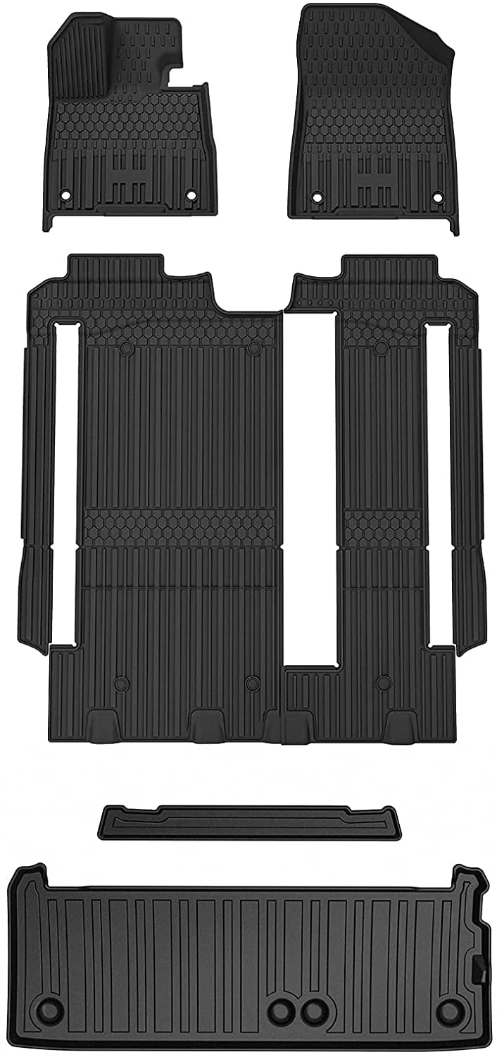 3W Floor MatsandCargo Liner for Toyota Sienna 2021-2023 8 Seats TPE 1st 2nd and 3rd Row with Trunk Mat (NOT for Spare Tire Model )， Black