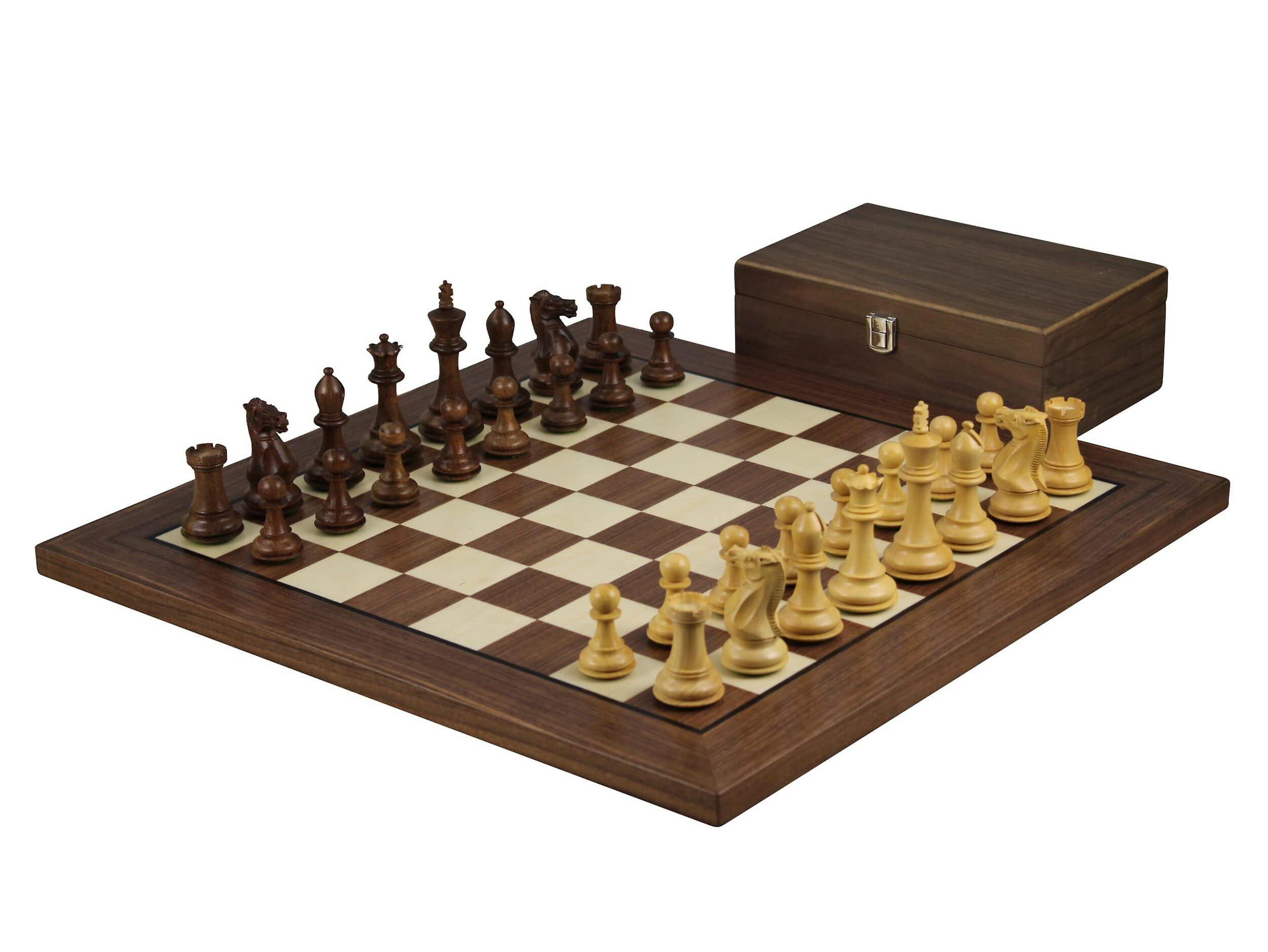 Helena Flat Board Chess Set Walnut 20 Inch Weighted Sheesham Morphy Staunton Chess Pieces 3.75 Inch