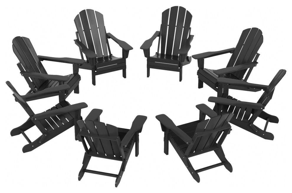 Malibu Outdoor Folding Poly Adirondack Chair  Set of 8  Gray   Traditional   Outdoor Lounge Sets   by WestinTrends  Houzz