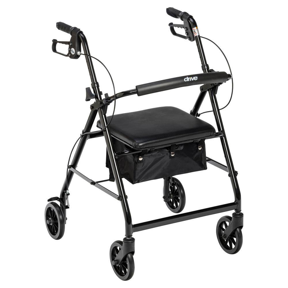 Drive Medical Rollator Rolling Walker with 6 in. Wheels Fold Up Removable Back Support and Padded Seat Black r726bk