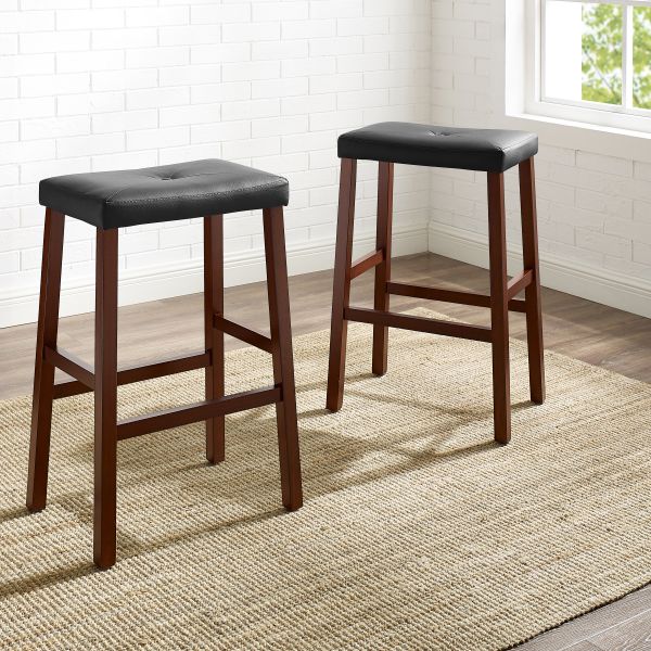 Upholstered Saddle Seat 2Pc Bar Stool Set