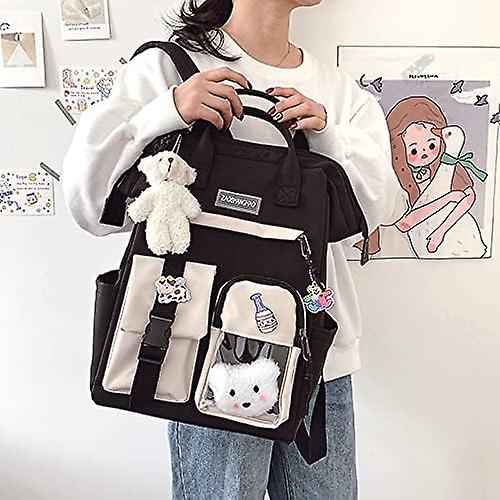 Kawaii Backpack With Kawaii Pin And Accessories Backpack Cute Aesthetic Backpack Cute Kawaii Backpack For School (black) Black -