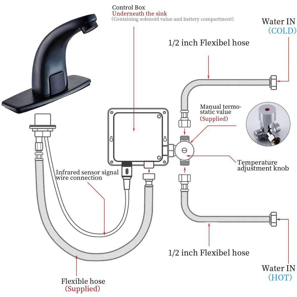 BWE DC Powered Commercial Touchless Single Hole Bathroom Faucet With Deck Plate and Pop Up Drain In Oil Rubbed Bronze