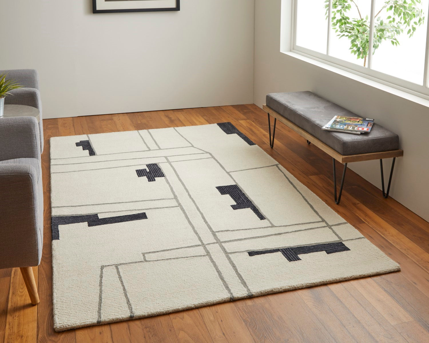 Ardon Architectural Hand Tufted Ivory / Black Rug