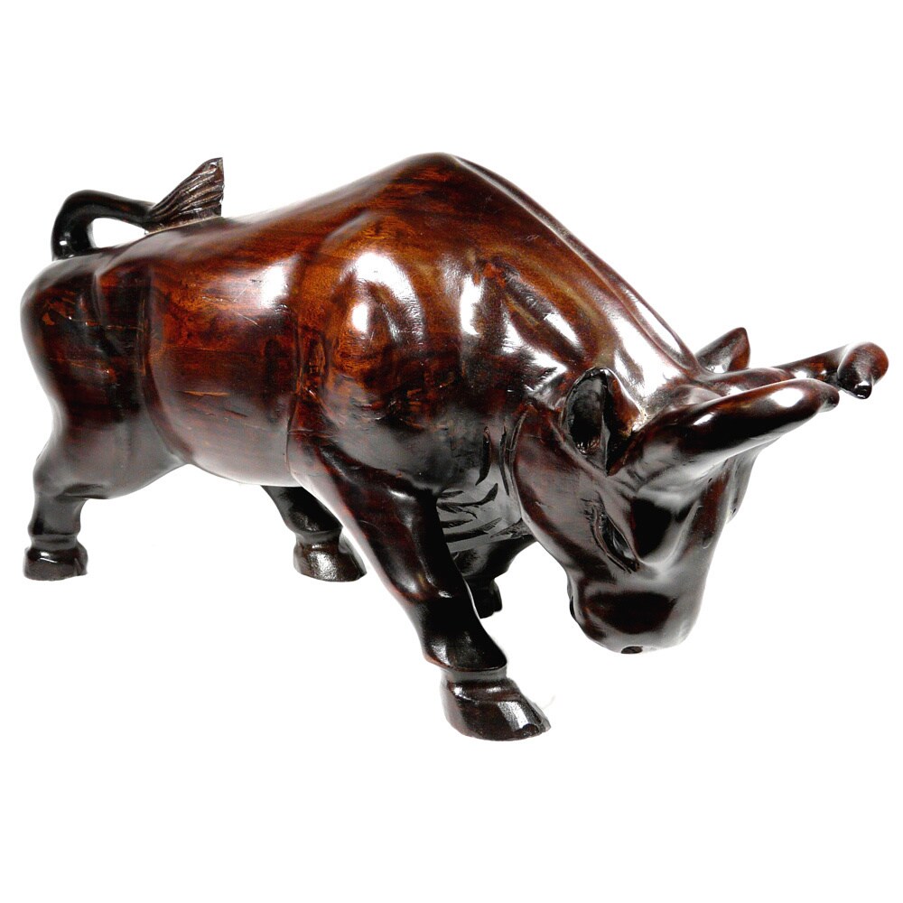 Handmade D Art Teak and Mahogany Bull Statue (Indonesia)