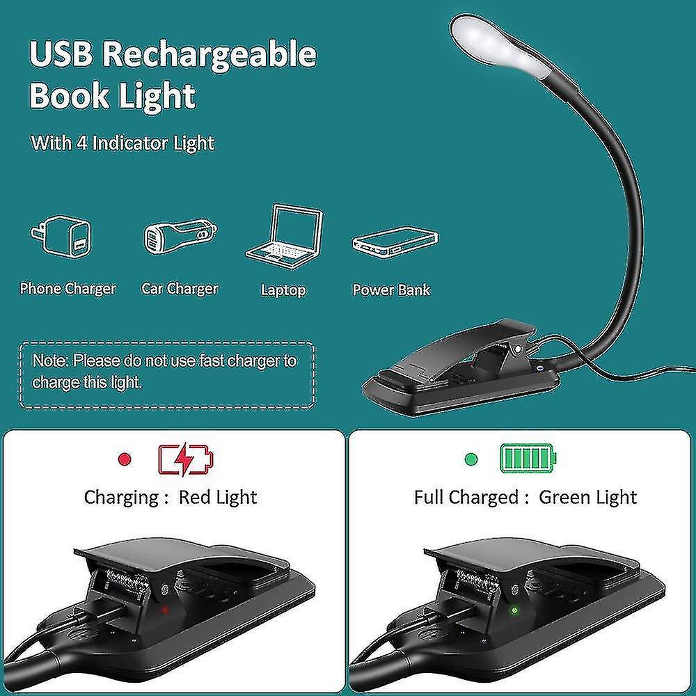 Reading Light， 7 Led Reading Light Rechargeable Clip Lamp， 360 Flexibl