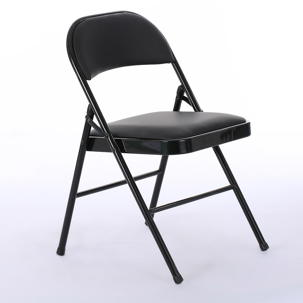 Zimtown Folding Chair (8 PACK) PVC Padded Seat Metal Frame Home Office Black