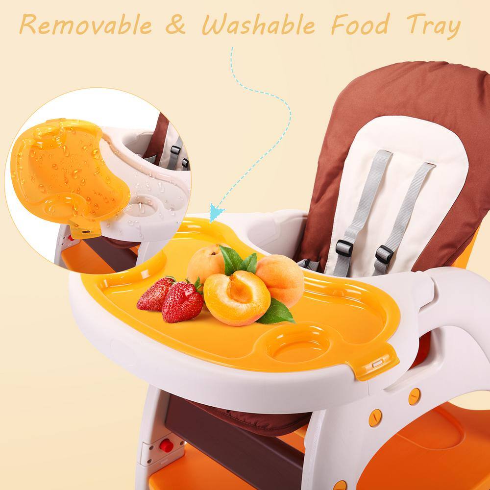 Nyeekoy 3-in-1 Convertible Toddler High Chair Table Baby Booster Seat with Feeding Tray Yellow TH17L0218