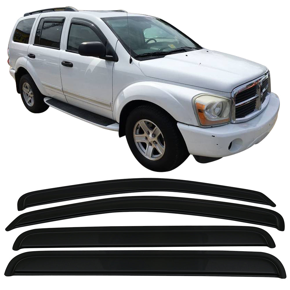 Ikon Motorsports Compatible with 04-10 Dodge Durango Acrylic Window Visors Vent Deflector Rain Guard 4Pc Set Outside Mount 2004 2005 2006 2007 2008 2009 2010