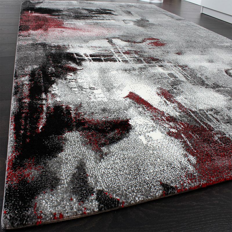 Artful Designer Rug in Mottled Grey Red Cream