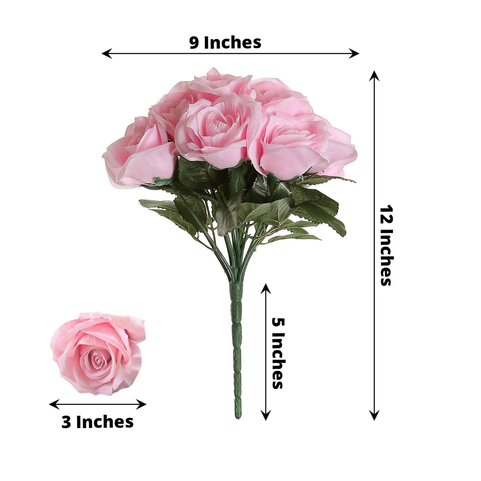 Pink Artificial Velvet-Like Rose Flower Bouquet 12