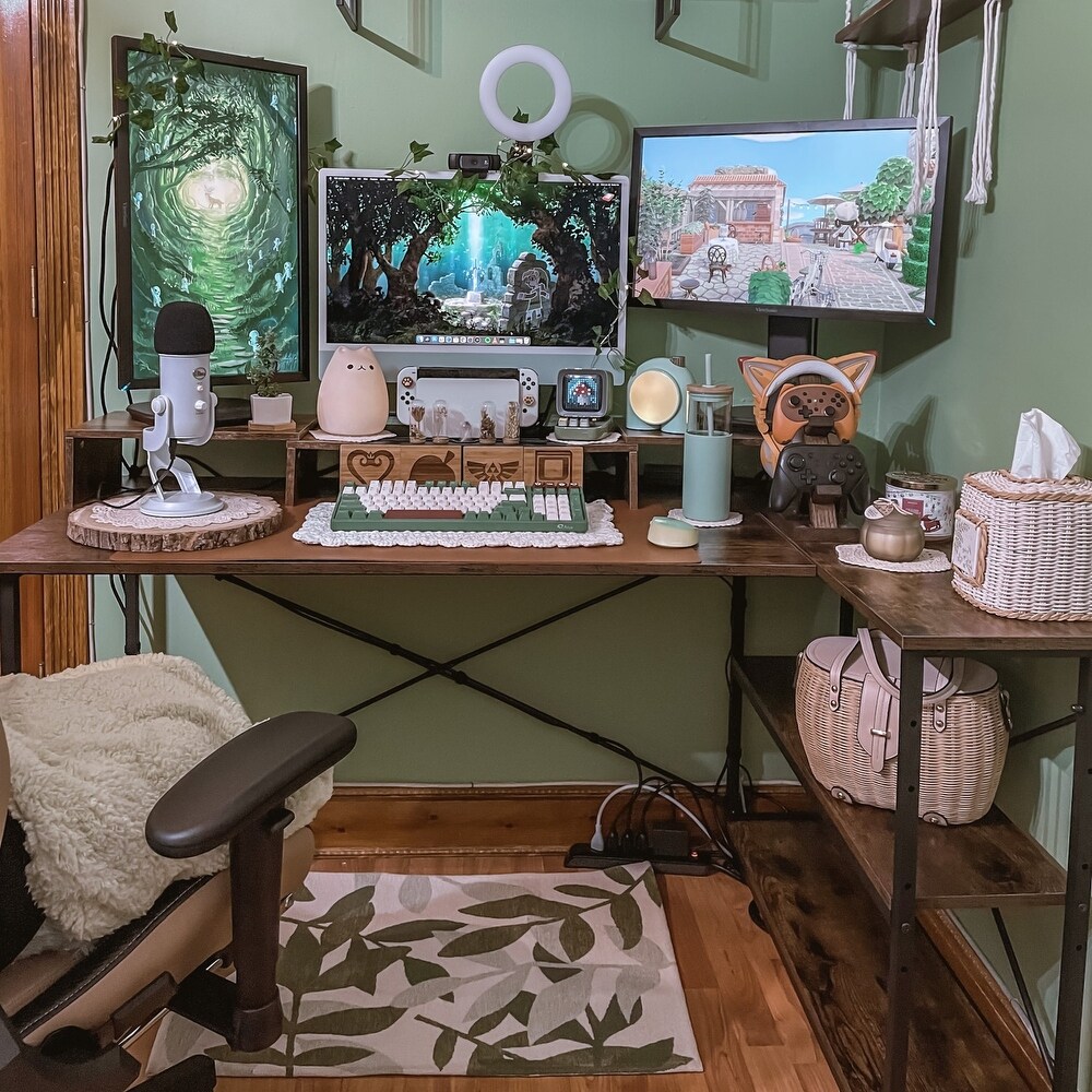 Small L Shaped Desk with Storage Shelves Corner Computer Desk