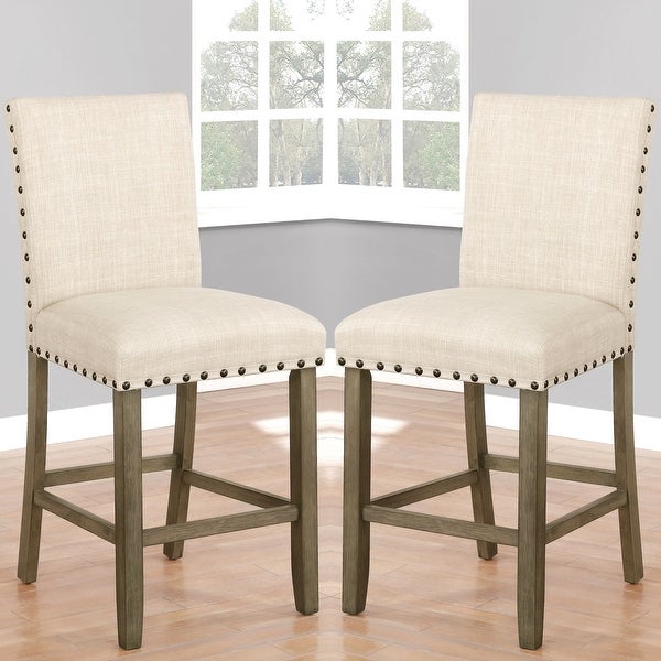 Classic Design Beige Upholsted Counter Height Dining Stools with Nailhead Trim (Set of 2)