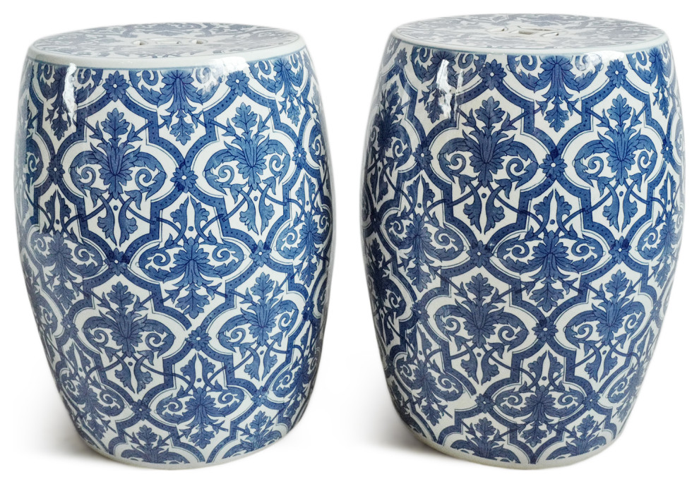 Blue and White Paris Ceramic Stool   Asian   Accent And Garden Stools   by Design Mix Furniture  Houzz