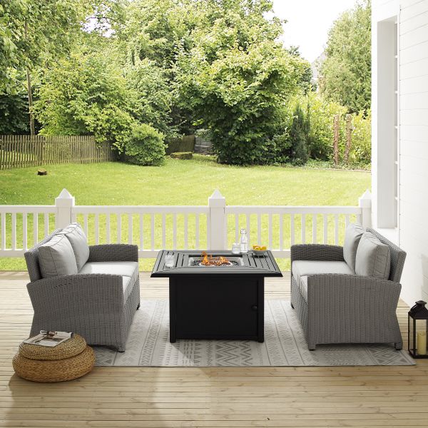 Bradenton 3Pc Wicker Loveseat Set W/Fire Table