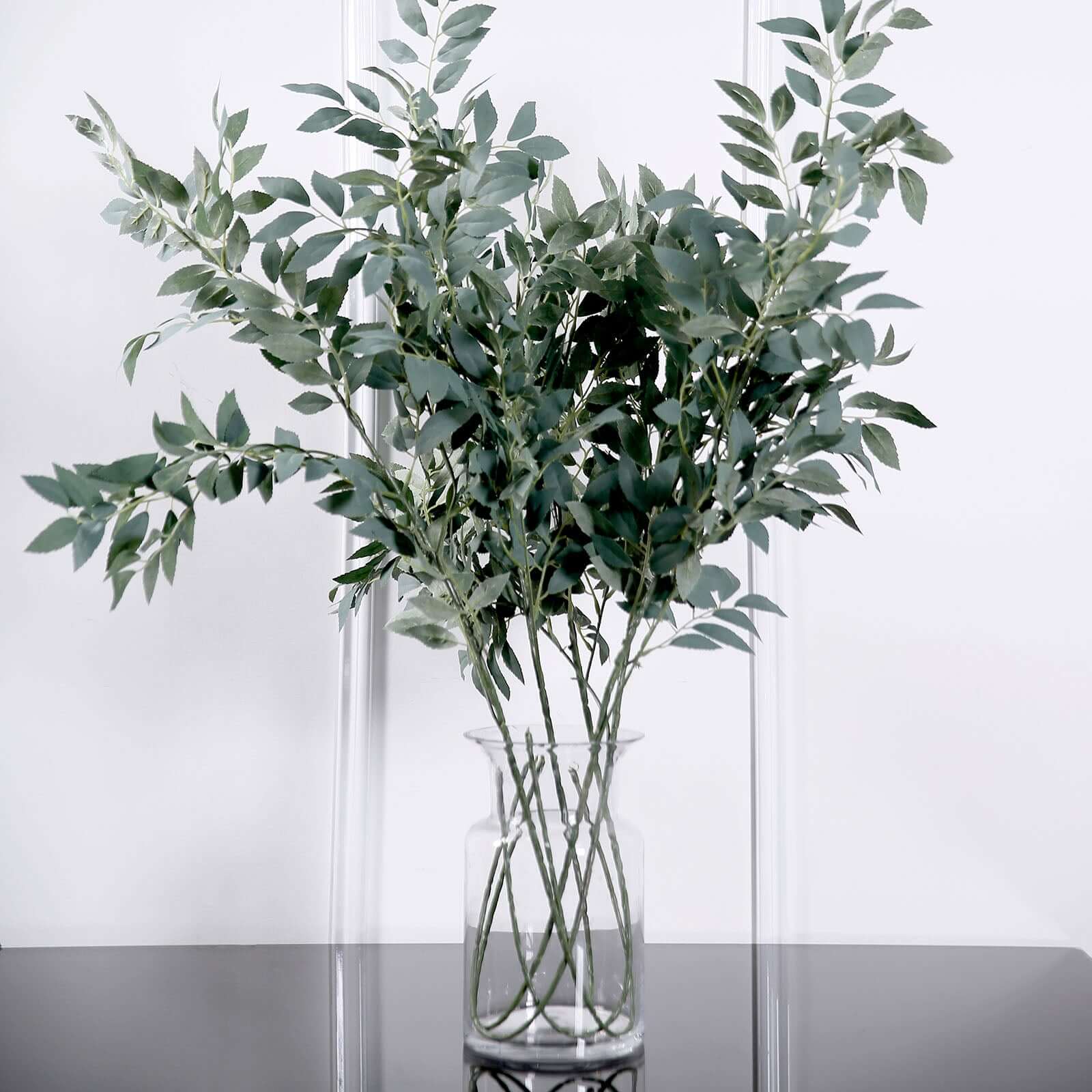 2 Bushes Frosted Green Artificial Silk Plant Stem Vase Fillers, Faux Beech Leaf Branches 42