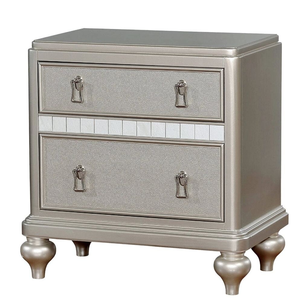 2 Drawers Wooden Nightstand with Mirror Trim