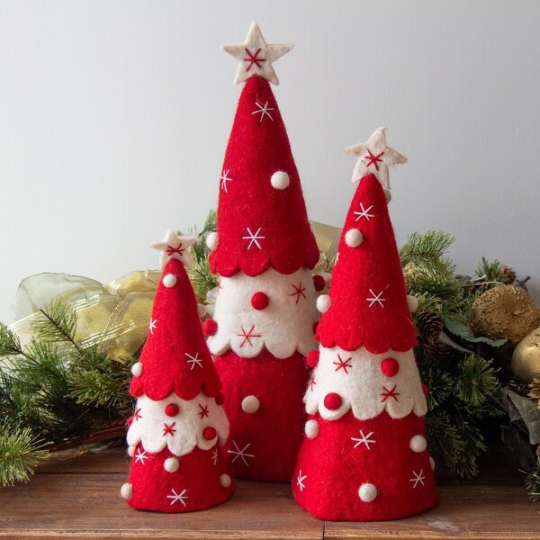 Handmade Felt Christmas Tree Topper or Tabletop Decor，Set of 3 Red