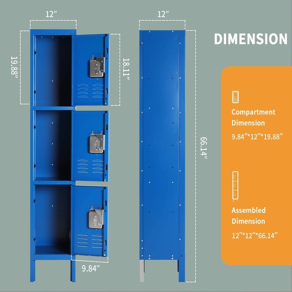 Suncrown 3 Tier Metal Lockers for School Office Gym Metal Storage