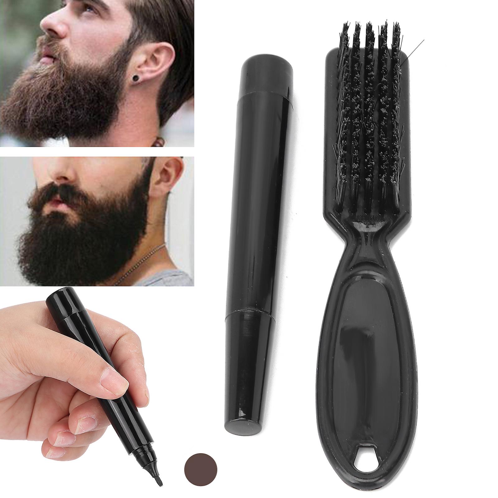 Waterproof Beard Pencil Filler Sweatproof Moustache Pen Long Lasting Brush Cleaningbrown