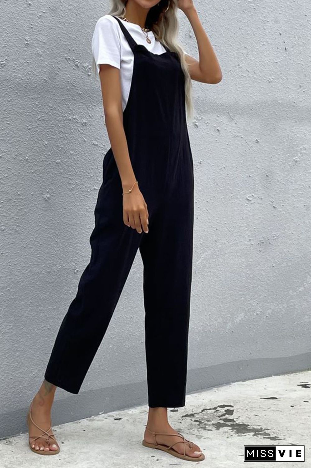 Solid Color Pocket Jumpsuit Wholesale