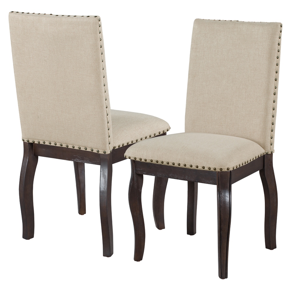 Set of 4 Dining Chairs with Solid Wood Legs  Mid Century Modern Upholstered Dining Room Chairs with Nailhead Decoration