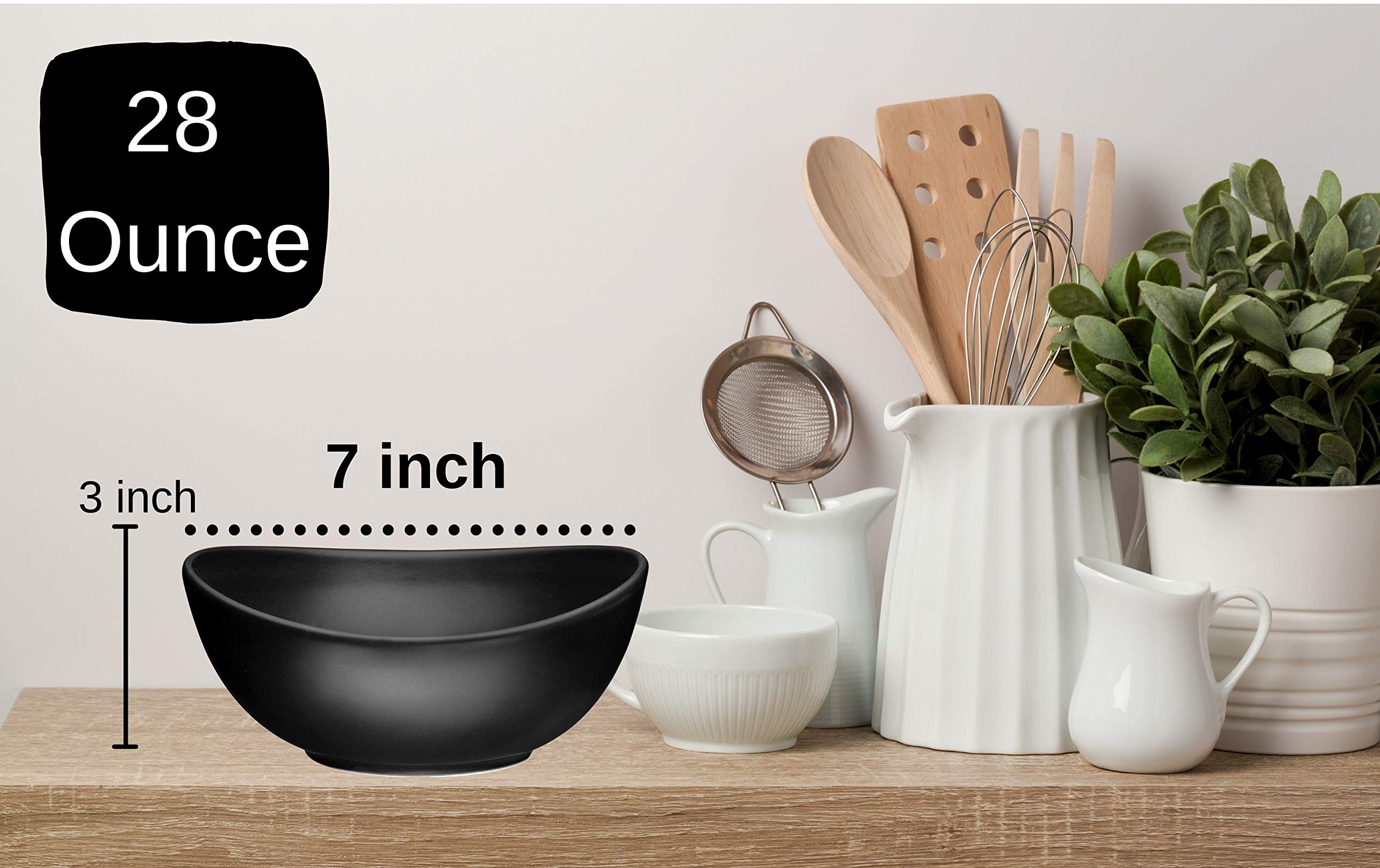 Bruntmor Ceramic Salad， Cereal And Pasta Bowls Set Of 6， Shallow Dinner Bowls That Are Oven， Microwave Oven And Dishwasher Safe， Chip And Scratch Resistant， Matte Black， 28 oz