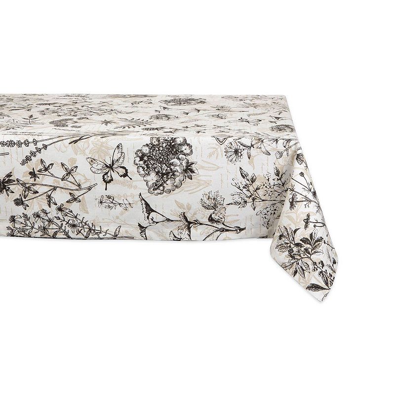 84 Ivory and Black Botanical Themed Rectangular Outdoor Tablecloth