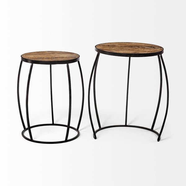 Clapp III 20 x 26 Set of Two Round Top Wooden and Black Metal Frame Nesting Accent Tables - 20.0L x 20.1W x 26.0H