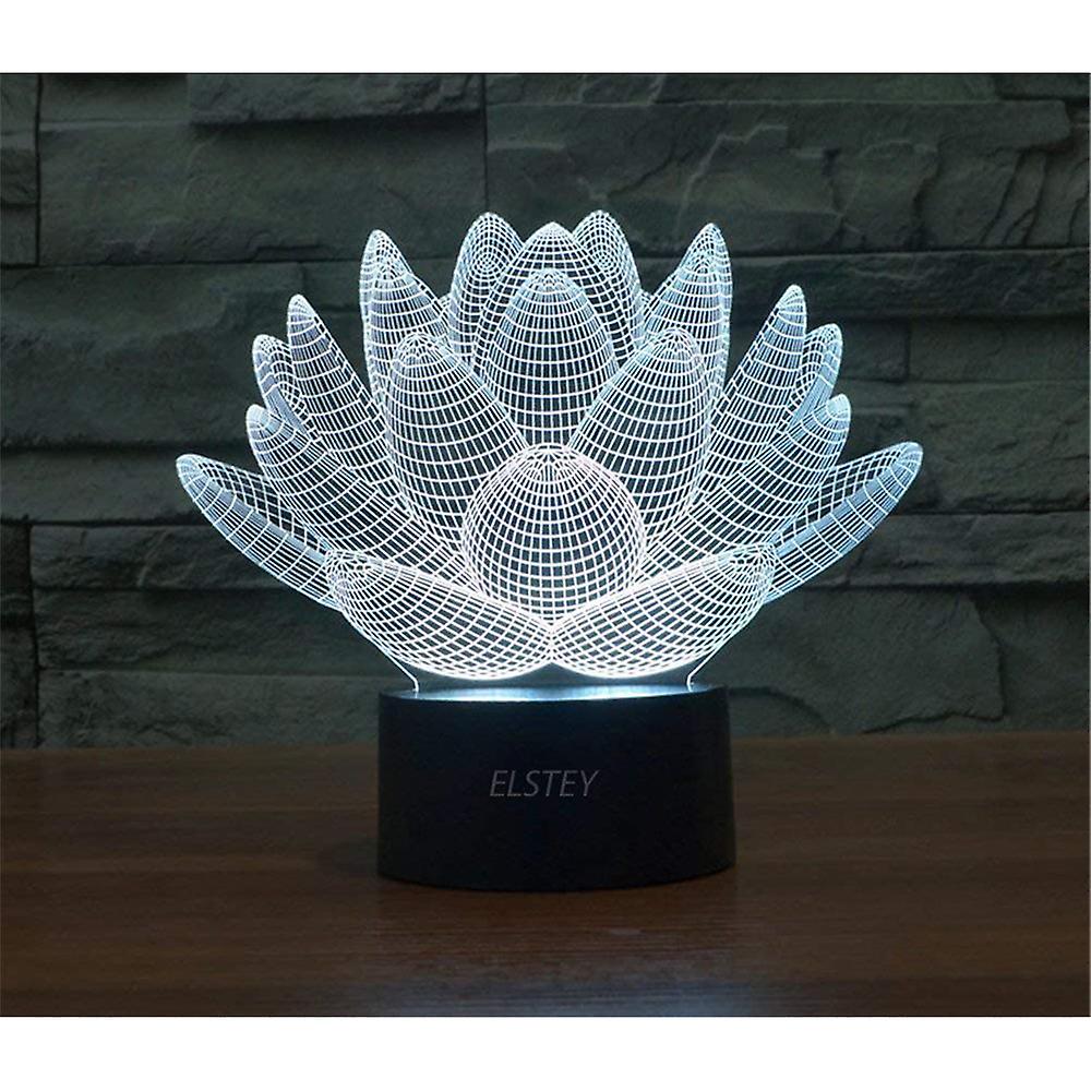 Blooming Lotus 3d Model Visual Optical Illusion 7 Color Change Touch Switch Nightlight Led Desk Lamp