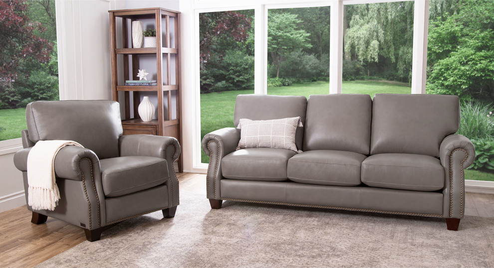 Landon Gray Leather Sofa  Gray   Transitional   Sofas   by Abbyson Living  Houzz