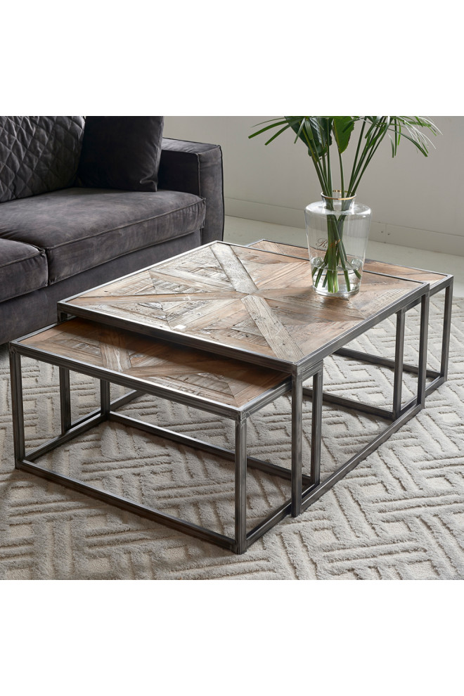 Oak Wood Coffee Table Set (3)  Rivi√®ra Maison Le Bar   Industrial   Coffee Table Sets   by Oroa   Distinctive Furniture  Houzz