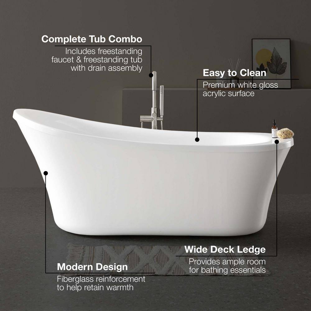 Home Decorators Collection Aiden 70 in. Acrylic Flatbottom Non-Whirlpool Bathtub in White and Faucet Combo in Chrome Aiden Tub Combo