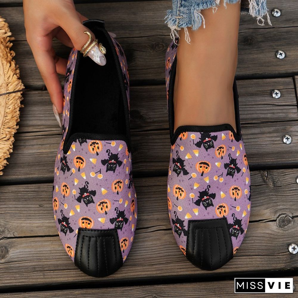 Halloween Purple Casual Patchwork Printing Round Comfortable Flats Shoes