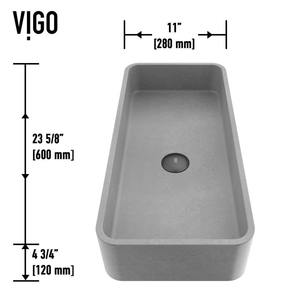 VIGO Palazzo Gothic Gray Concreto Stone 24 in. L x 11 in. W x 5 in. H Rectangular Vessel Bathroom Sink VG04060