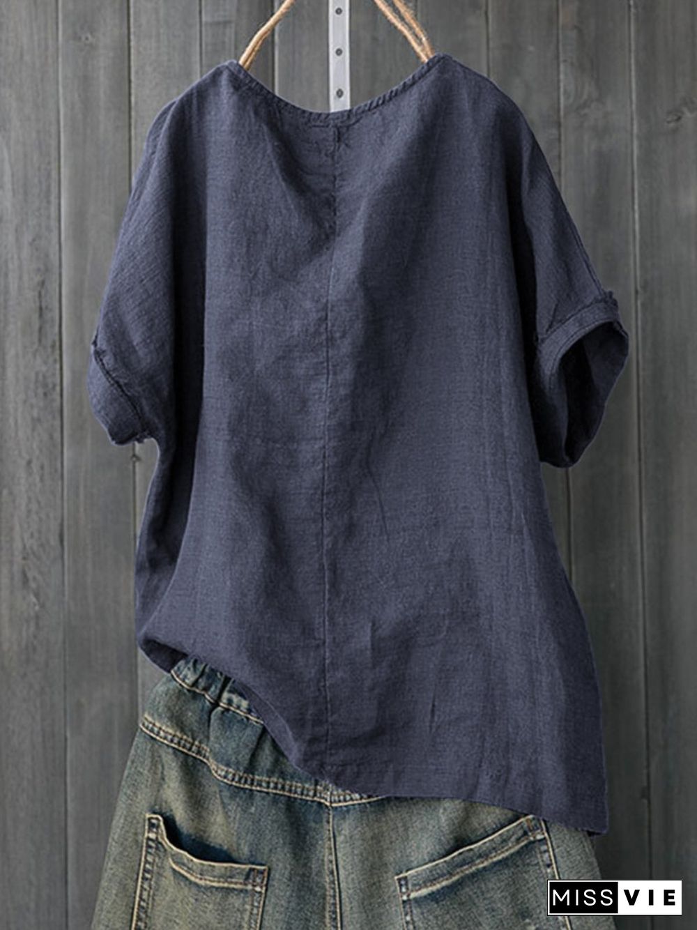 Navy Blue Round Neck Casual T-shirt