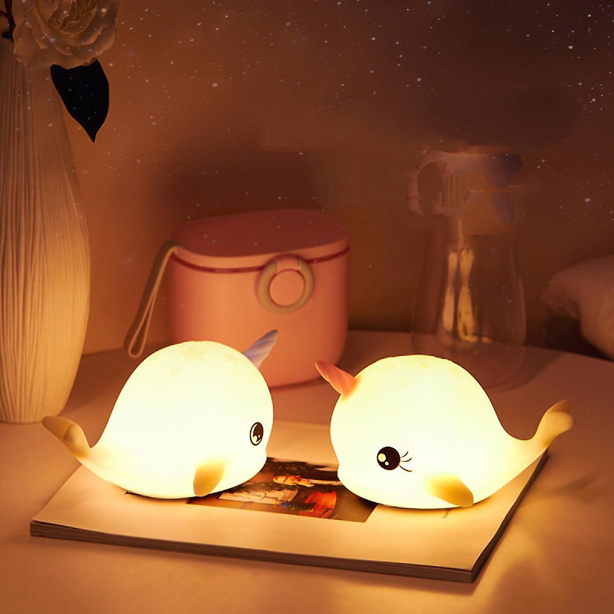 Unicorn Whale Night Light， Color Changing Silicone Cute Whale Night Light， Rechargeable Led Whale Lamp2pcs