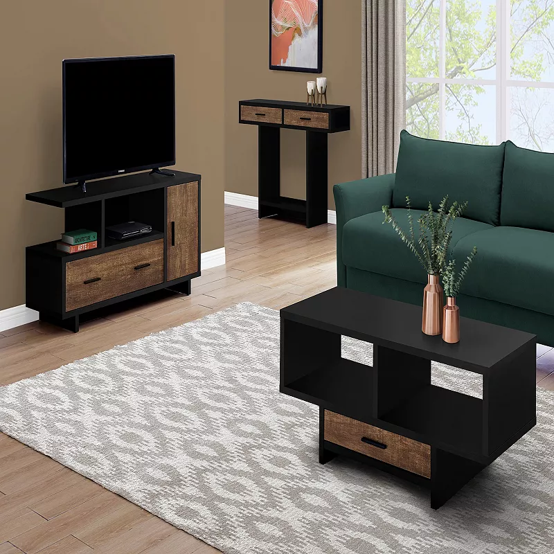 47.25 Black and Brown Contemporary Rectangular TV Stand with Drawers