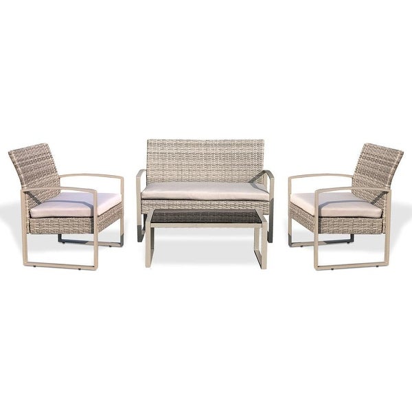 4 Pcs. Patio Outdoor Rattan Furniture Set-1 Double 2 Single Chairs， and 1 Table (Black) - Overstock - 37952300