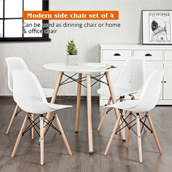 4 Pcs Modern Plastic Hollow Chair Set with Wood Leg - 22