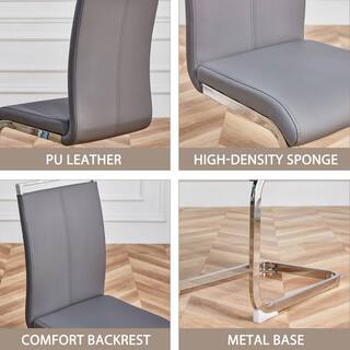 Polibi Modern Gray PU Leather High Back Upholstered Side Chair Dining Chair with C-shaped Tube Black Metal Legs (Set of 4) RS-MLHBUSC-GPL