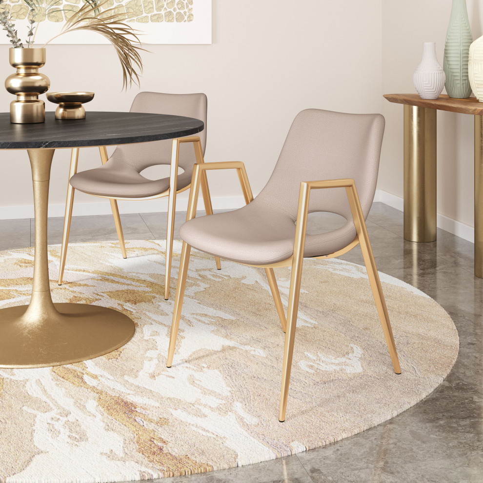 Desi Dining Chair  Set of 2 Beige/Gold   Midcentury   Dining Chairs   by Zuo Modern Contemporary  Houzz