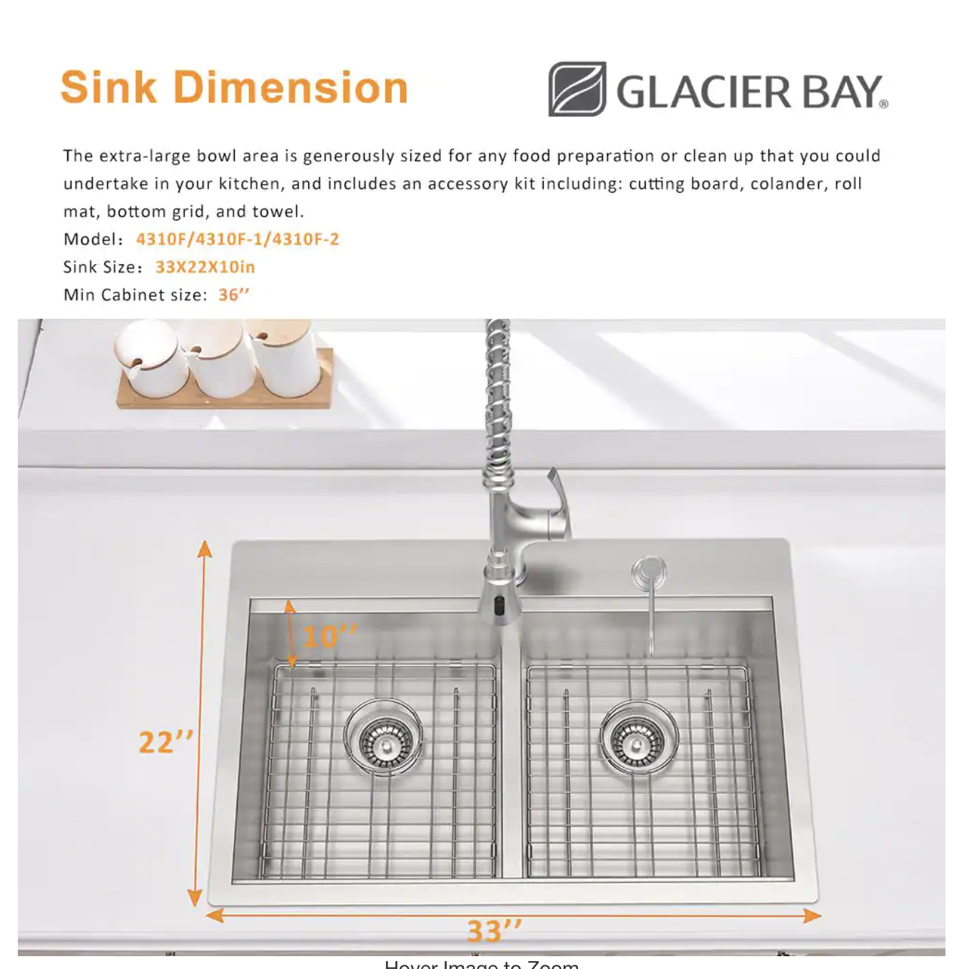 Glacier Bay Zero Radius Drop-in 18G Stainless Steel 33 in. 2-Hole 50/50 Double Bowl Workstation Kitchen Sink with Spring Neck Faucet