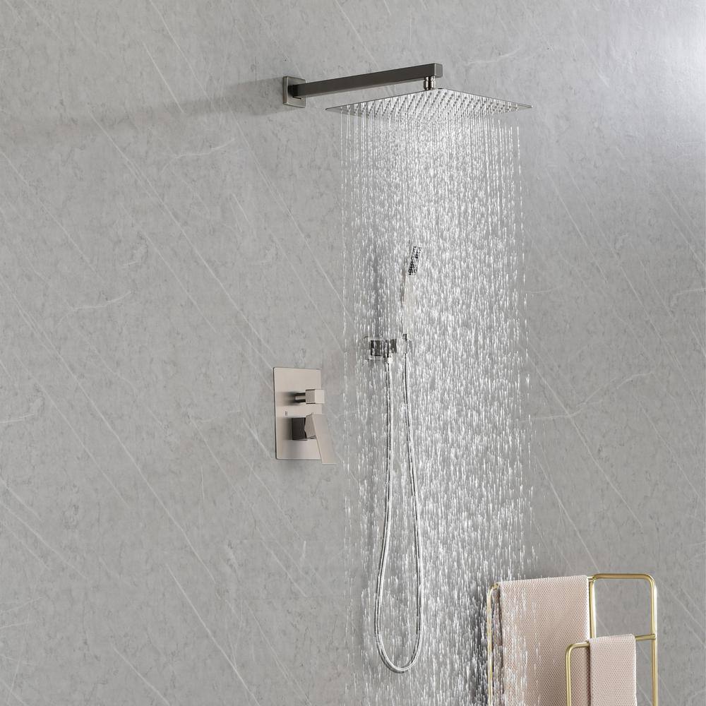 GIVING TREE 2-Spray Patterns with 12 in Wall Mount High Pressure Shower Faucet with Hand Shower in Brushed Nickel(Valve Included) HDLTDD0013